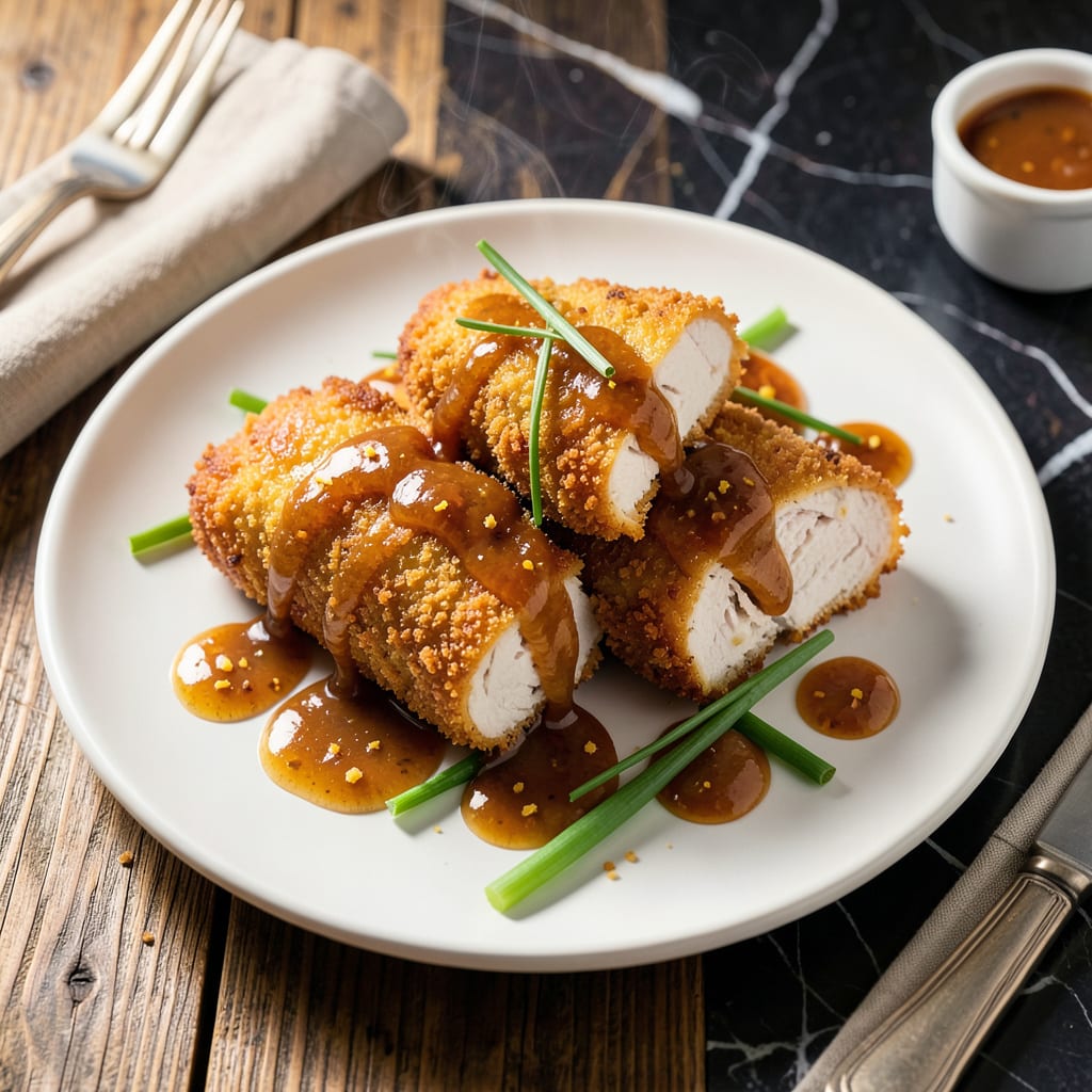 Visual representation of Chicken Cutlets Duck Sauce Recipe: Crispy Golden Bites With Sweet Orange Glaze