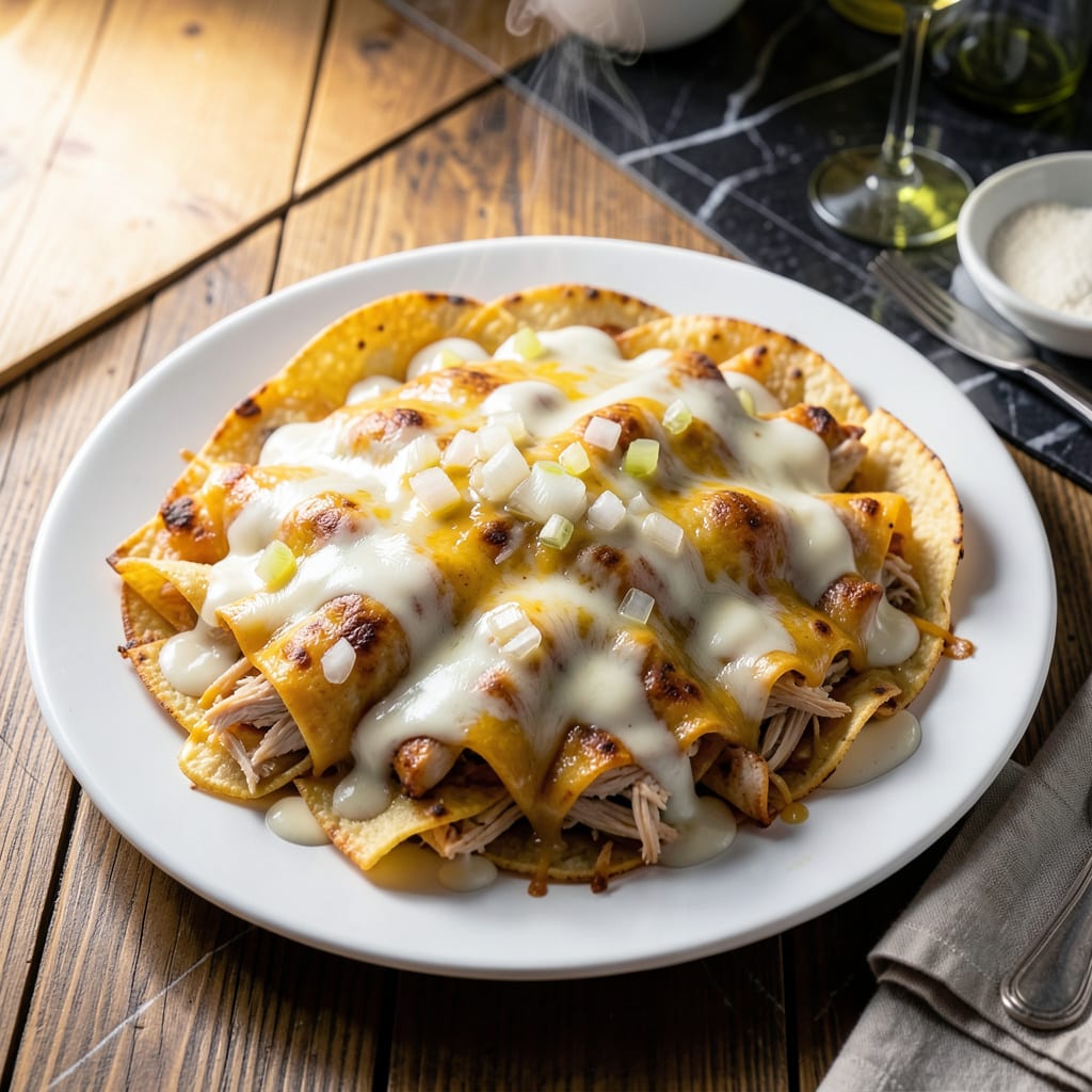 Complete Chicken Enchiladas With Sour Cream Sauce Recipe: Cheesy Baked Goodness overview image