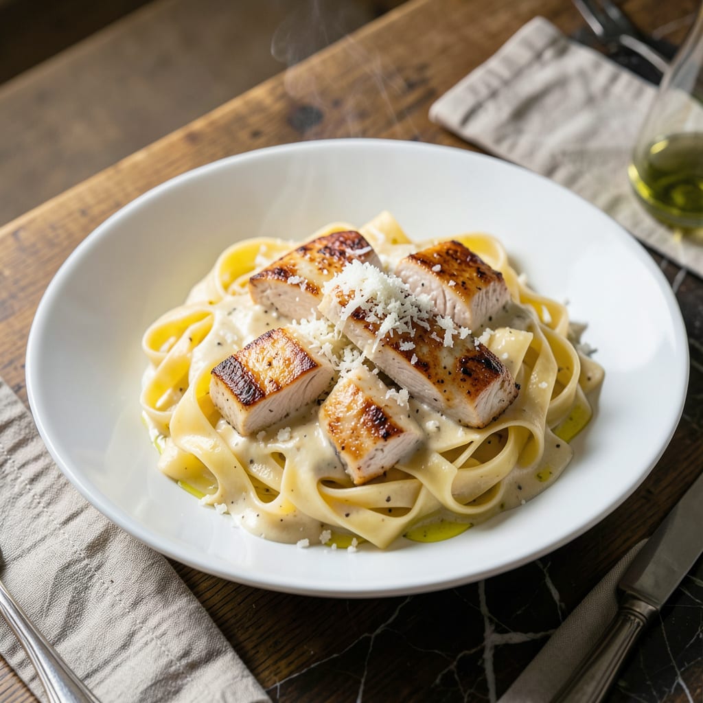 Chicken Fettuccine Alfredo Sauce Recipe: Silky Ribbons Coated in Parmesan Bliss illustration with key details