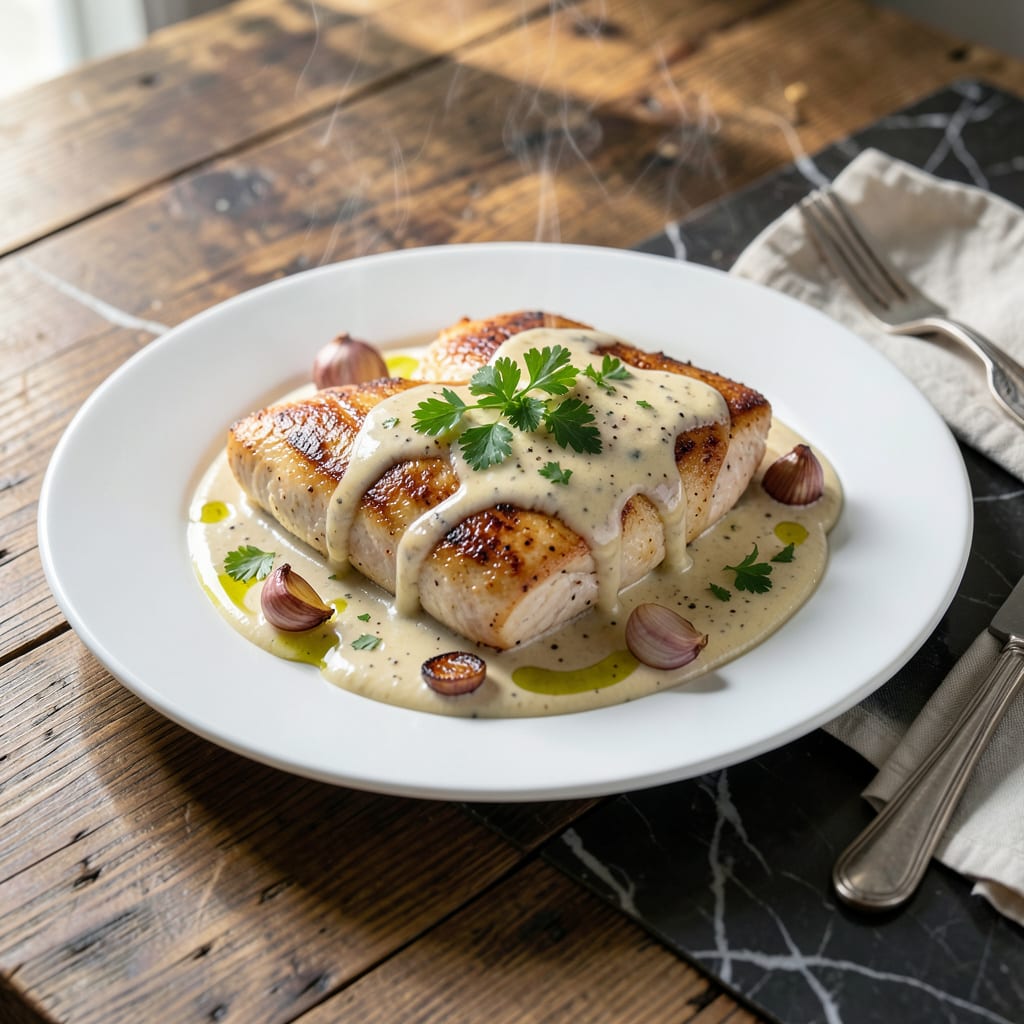 Chicken Garlic Cream Sauce Recipe: Rich Velvety Finish Over Tender Chicken example with annotations
