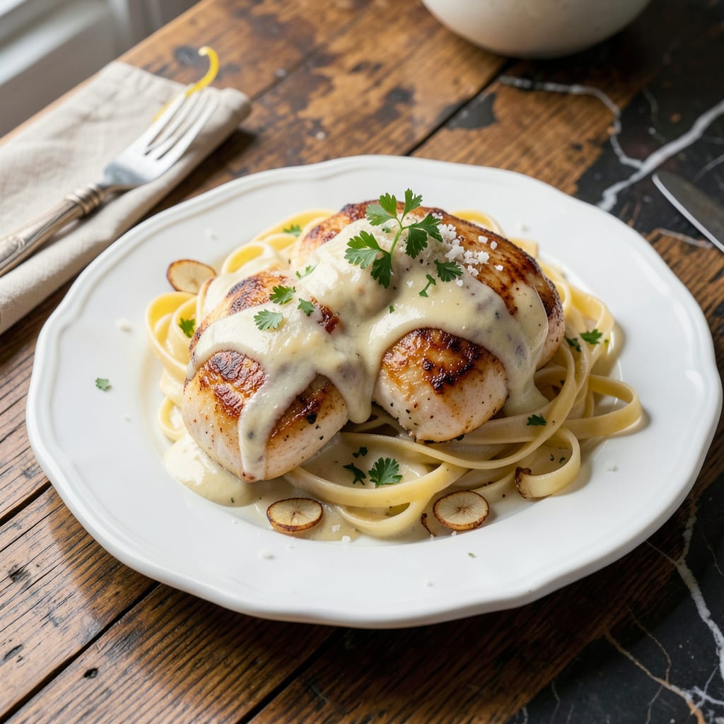 Visual representation of Chicken in Alfredo Sauce Recipe: Creamy Fettuccine Perfection in 30 Minutes
