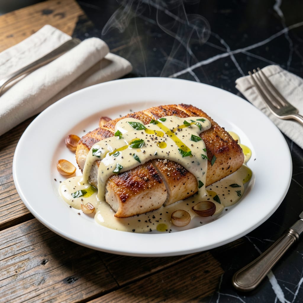 Visual representation of Chicken in Basil Cream Sauce Recipe: Silky Herb Infused Indulgence