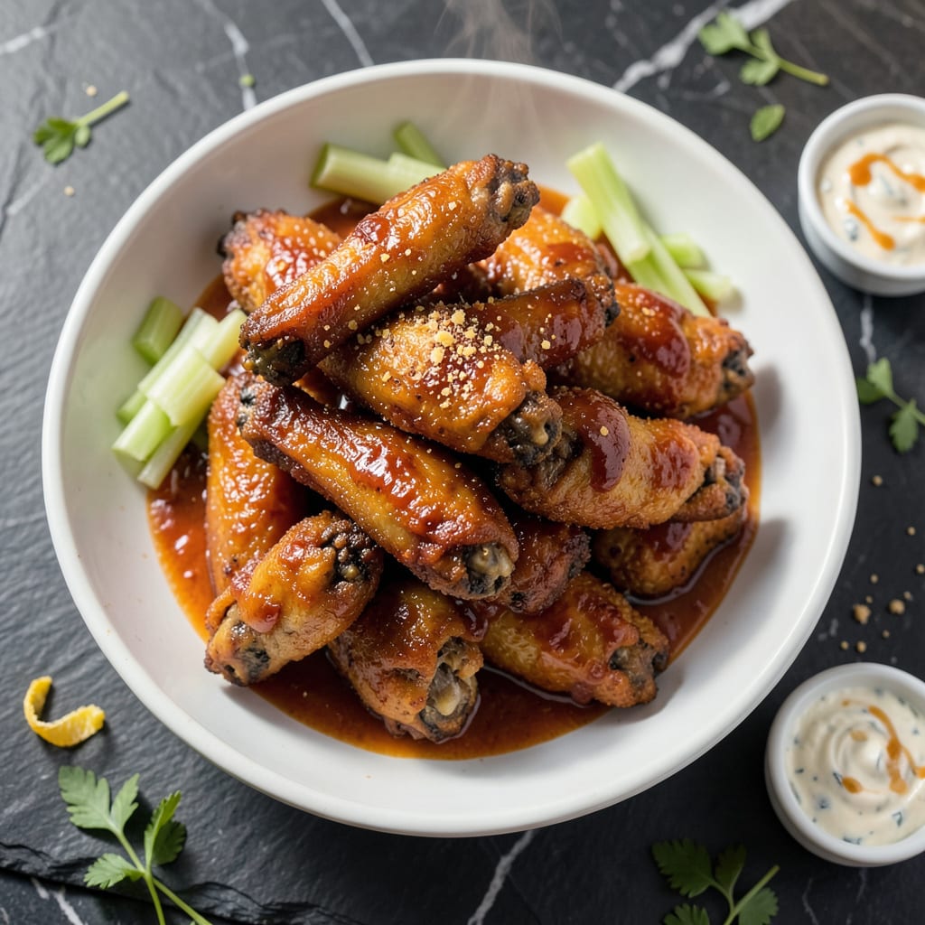 Complete chicken in buffalo sauce recipe overview image