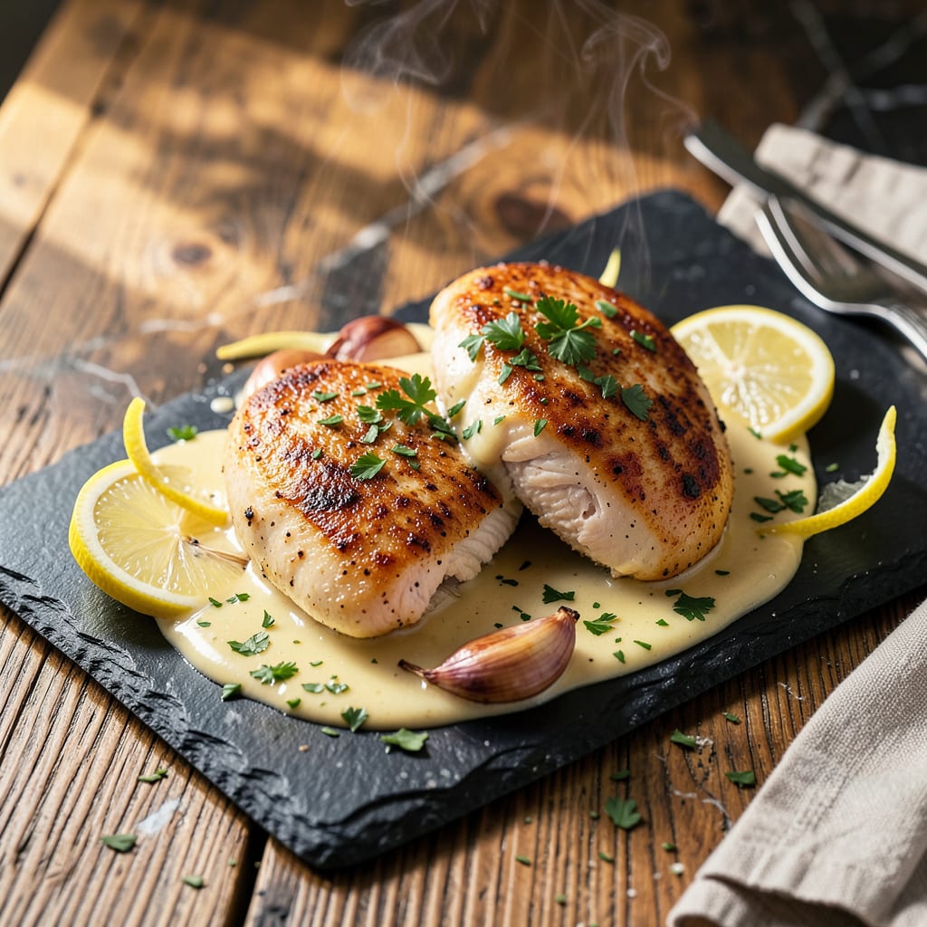 Complete chicken in lemon sauce recipe overview image