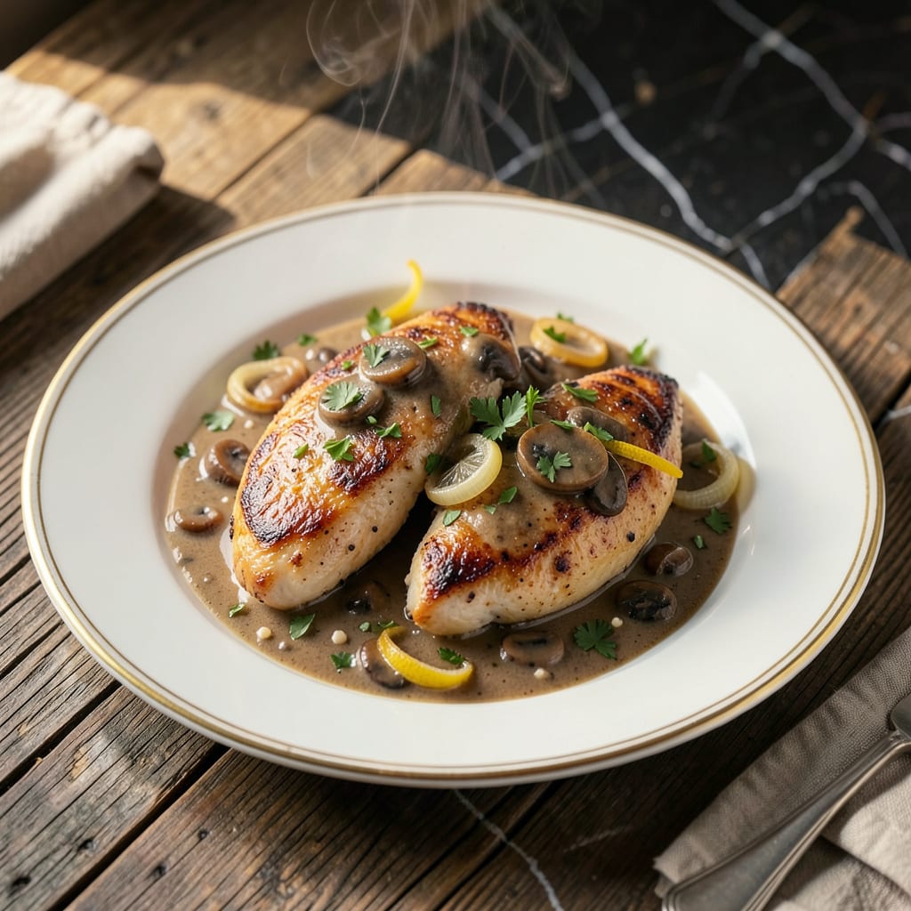 Visual representation of Chicken in Mushroom Sauce Recipe: Creamy, Restaurant Style Comfort Food