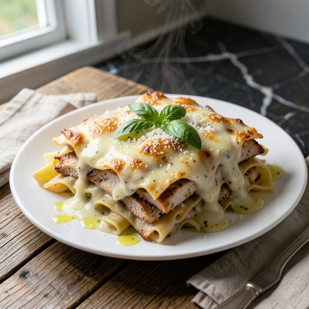 Chicken Lasagna With Alfredo Sauce Recipe: Layered Creamy Indulgence example with annotations