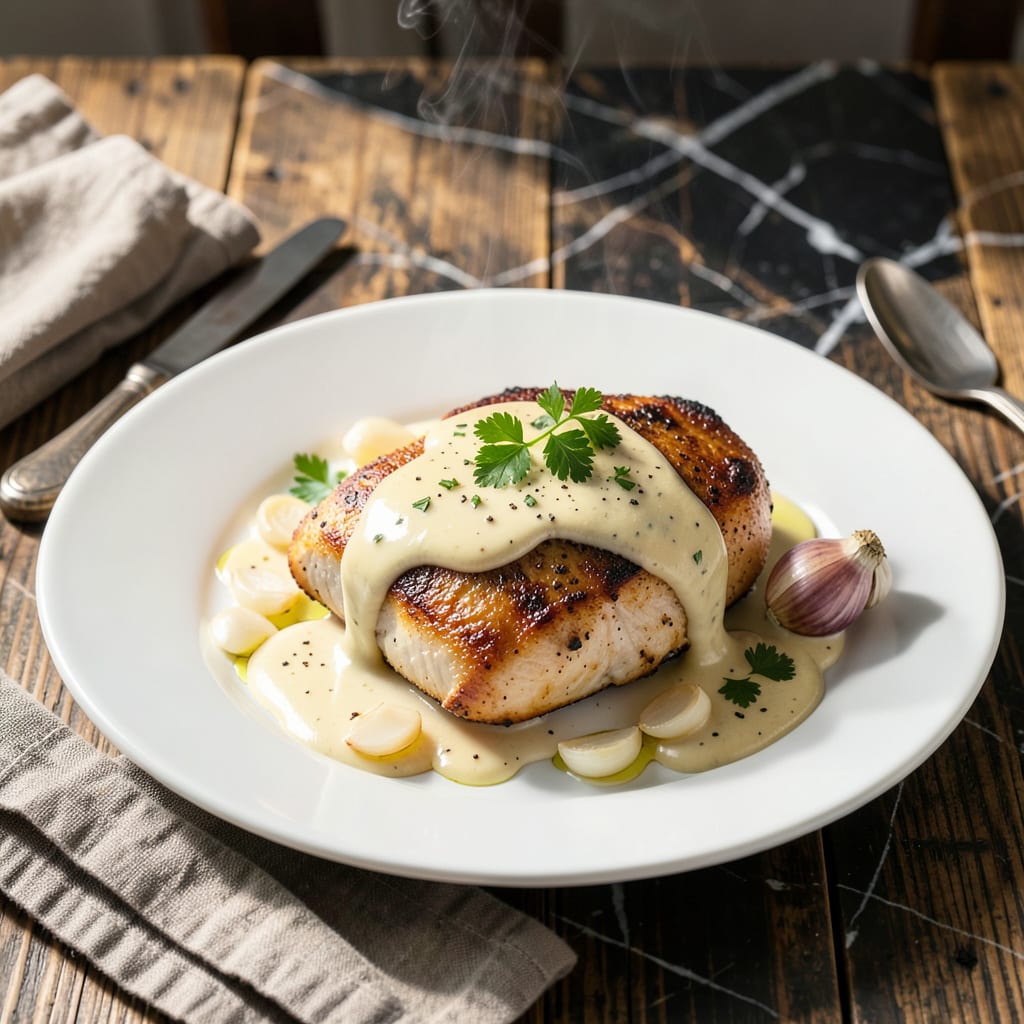 Visual representation of Chicken Maison Garlic Sauce Recipe: French Bistro Creaminess at Home