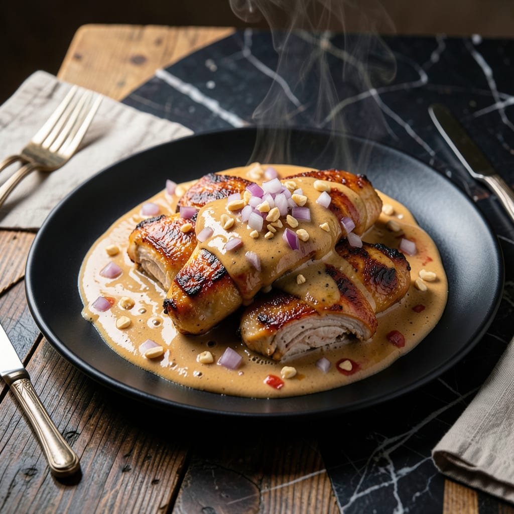 Chicken Mozambique Sauce Recipe: Spicy Peanut Coconut Fusion illustration with key details