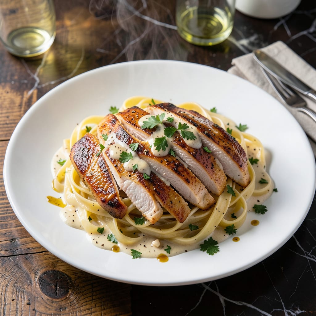 Chicken Pasta White Wine Sauce Recipe: Silky Garlic Infused Elegance example with annotations
