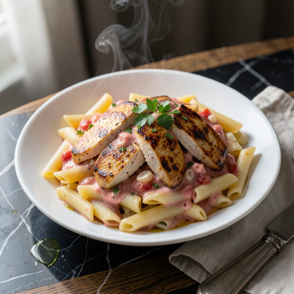 Chicken Penne Pasta With Vodka Sauce Recipe: Silky Tomato Cream With a Kick example with annotations