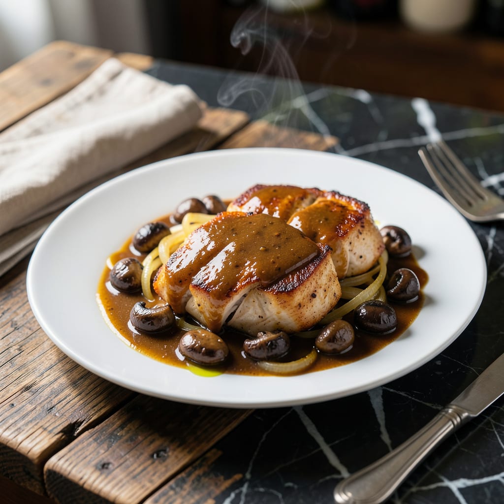 Visual representation of Chicken Sorrentino Brown Sauce Recipe: Rich Mushroom and Provolone Elegance