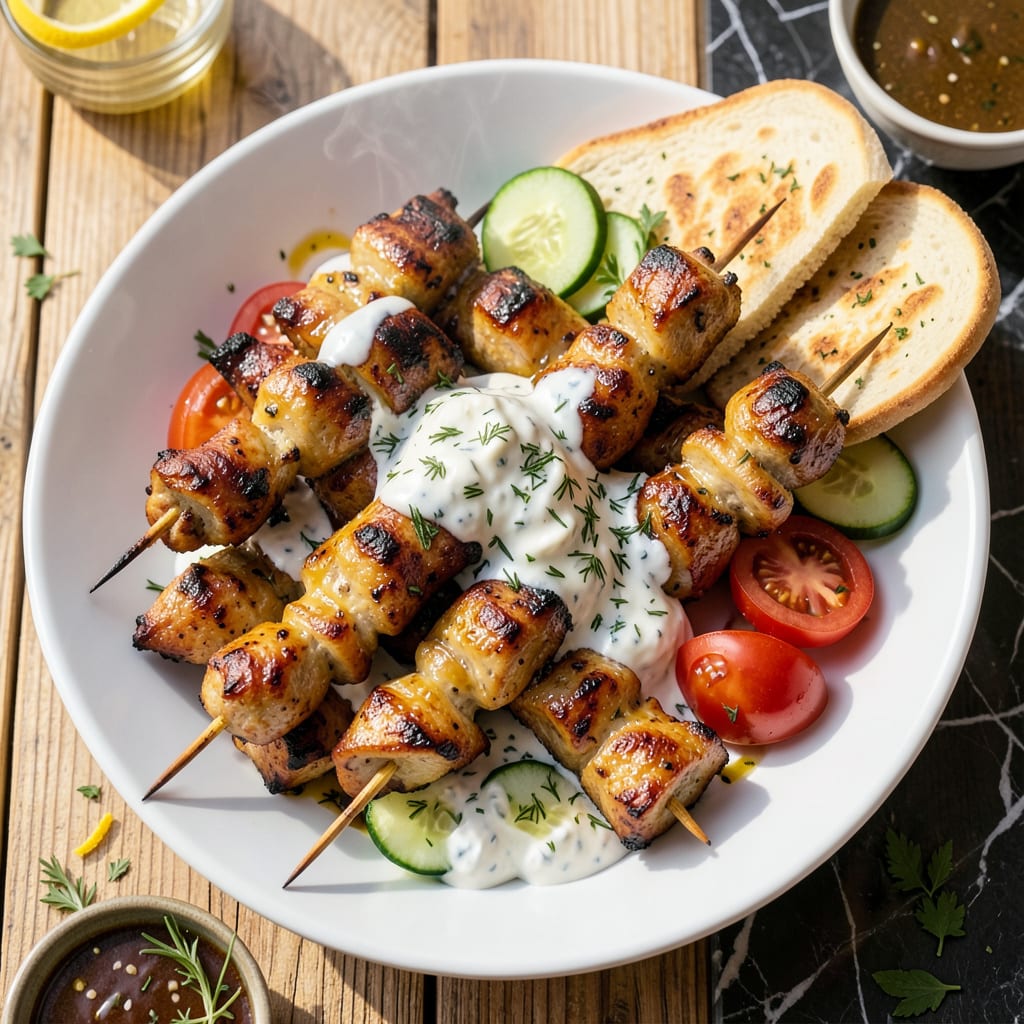 Comprehensive chicken souvlaki with tzatziki sauce recipe visual reference