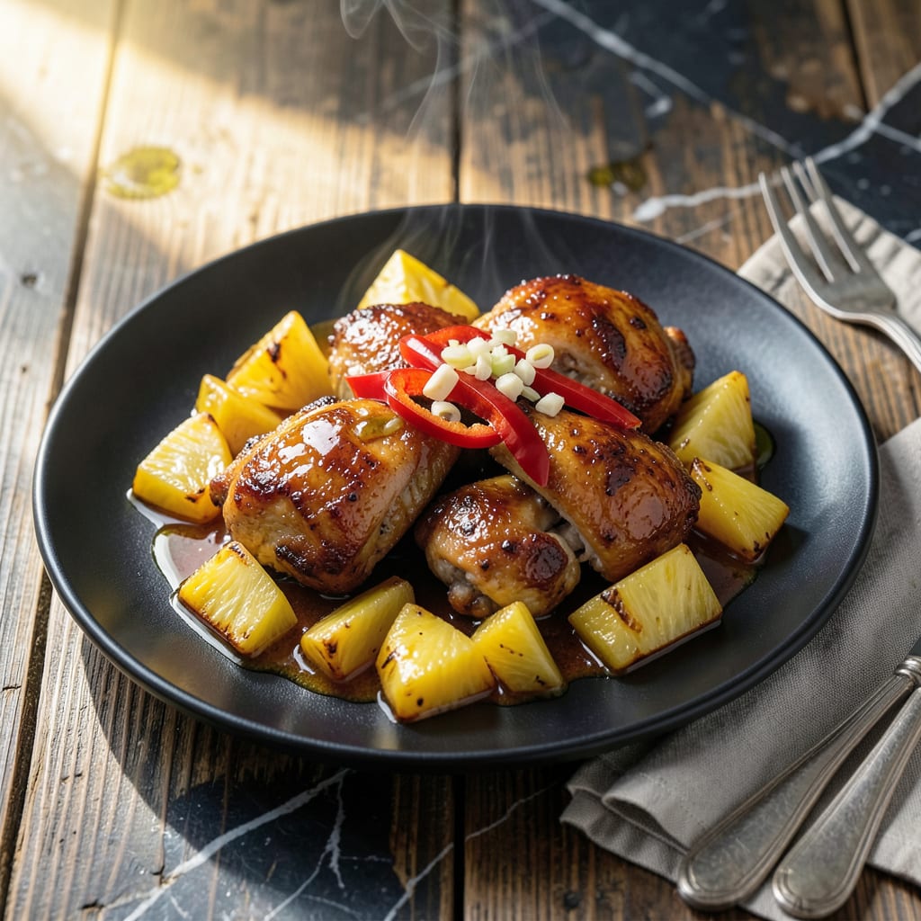 Chicken Soy Sauce Pineapple Recipe: Hawaiian Style Sweet and Savory Skillet example with annotations