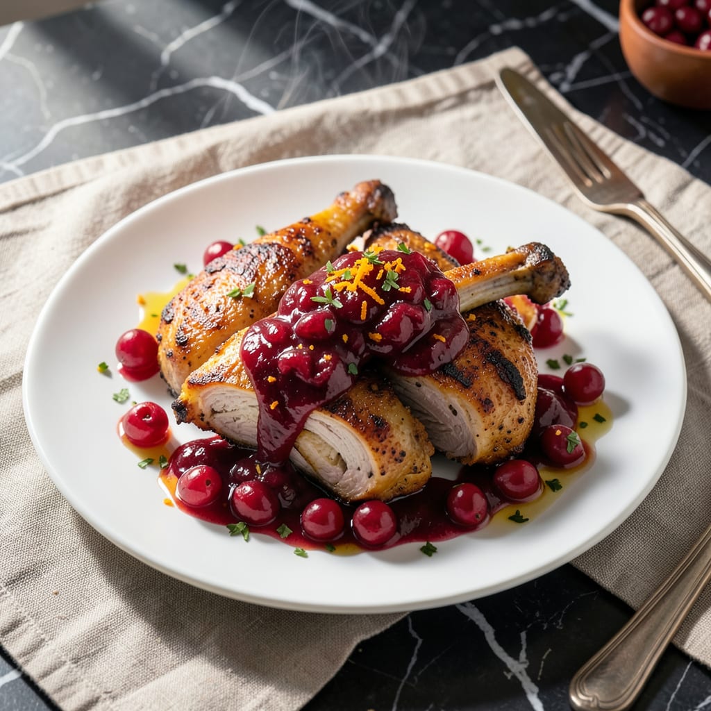 Chicken Thighs Cranberry Sauce Recipe: Sweet Tart Glaze Over Juicy Meat example with annotations