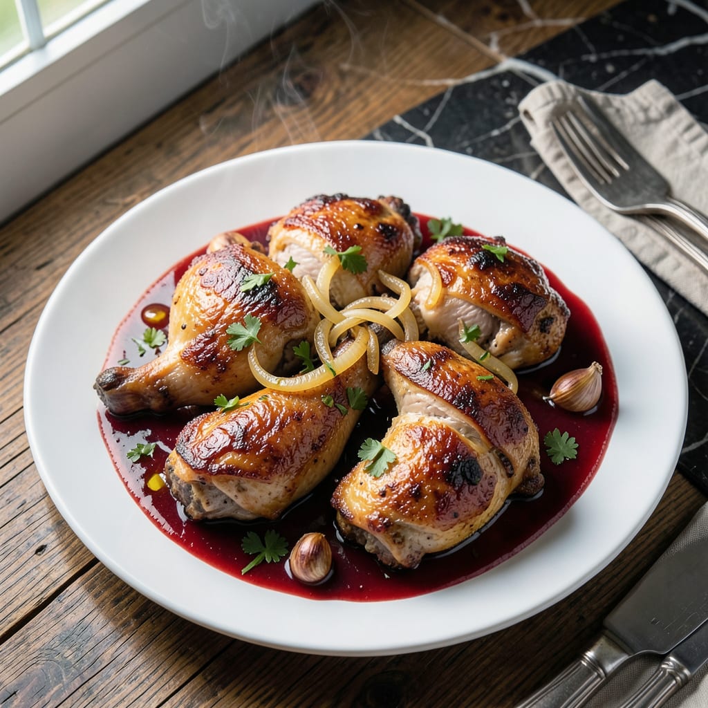 Chicken Thighs in Red Wine Sauce Recipe: Rich Braised Depth in One Pot example with annotations