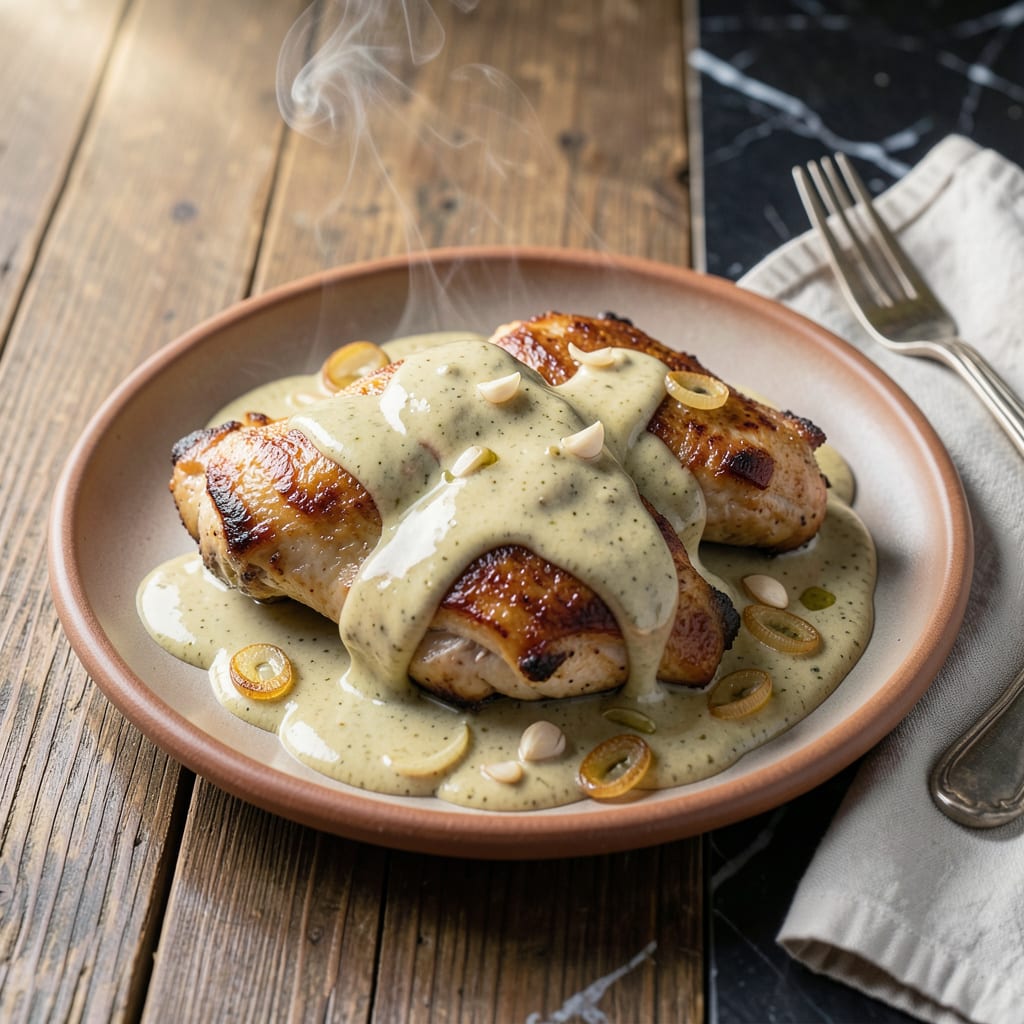 Chicken Thighs With Creamy Mustard Sauce Recipe: Pan Seared With Zesty Depth illustration with key details