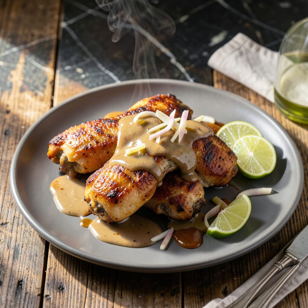 Chicken Thighs With Peanut Sauce Recipe: Thai Inspired Satay Flavor at Home illustration with key details
