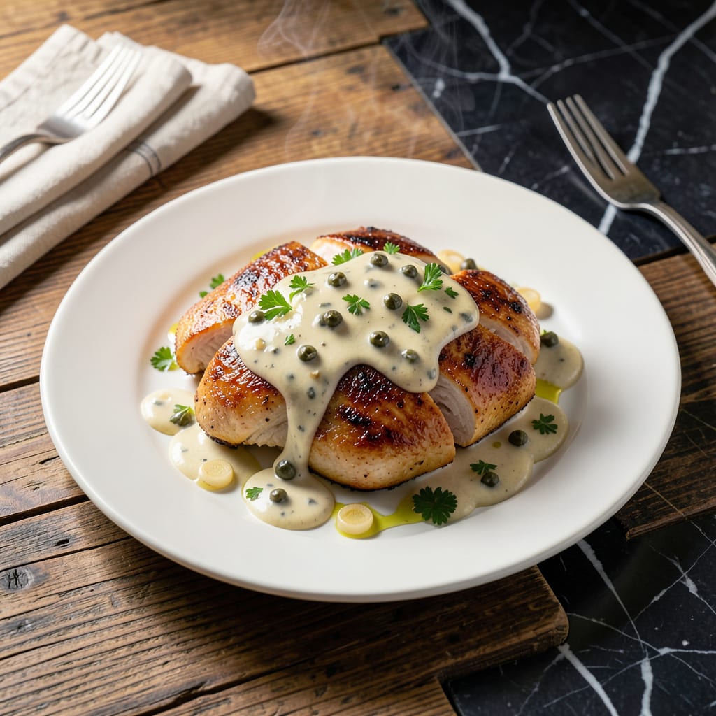 Chicken With Caper Sauce Recipe: Briny Tang With Silky Finish example with annotations