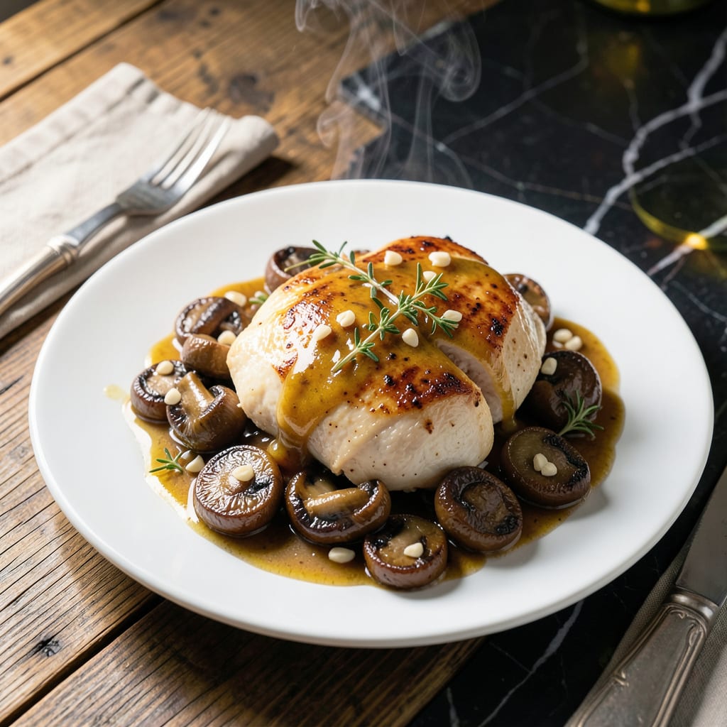 Chicken With Garlic Mushroom Sauce Recipe: Earthy Richness Over Tender Chicken illustration with key details
