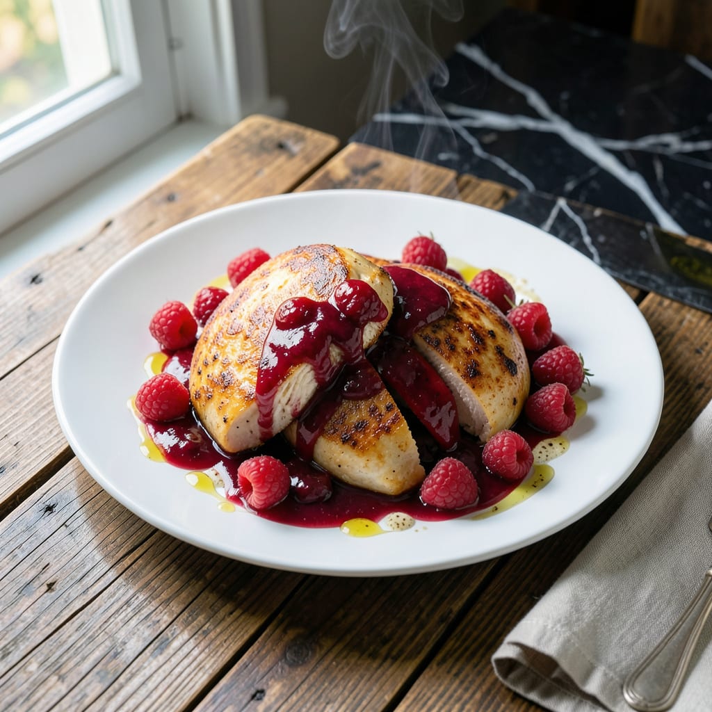 Chicken With Raspberry Sauce Recipe: Sweet Tart Glaze Over Tender Breast example with annotations
