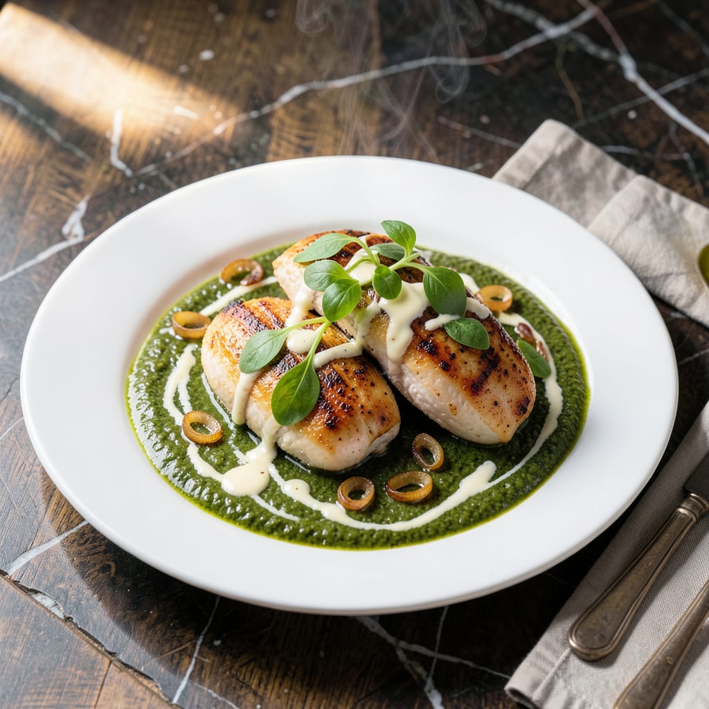 Visual representation of Chicken With Sorrel Sauce Recipe: Bright Herb Infused French Elegance