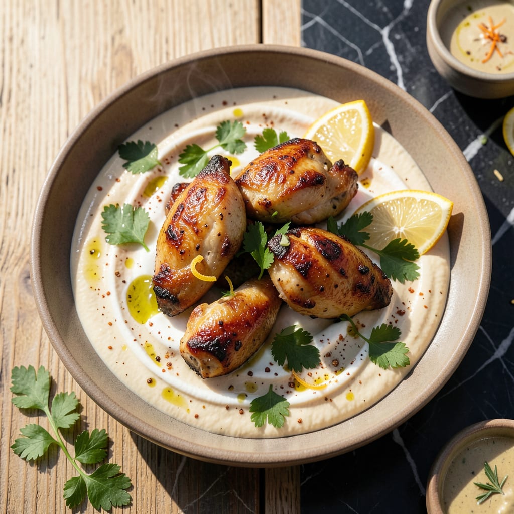 Visual representation of Chicken With Tahini Sauce Recipe: Middle Eastern Creaminess Over Grilled Chicken