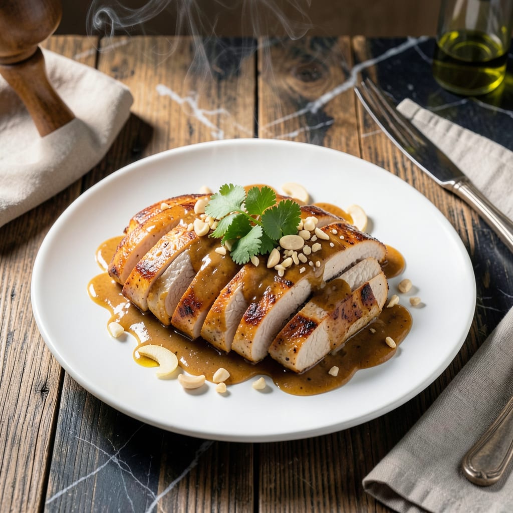 Chicken With Thai Peanut Sauce Recipe: Creamy Nutty Glaze Over Tender Chicken illustration with key details