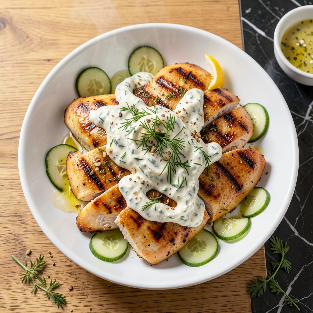 Complete Chicken With Tzatziki Sauce Recipe: Grilled Perfection With Cool Yogurt Dip overview image