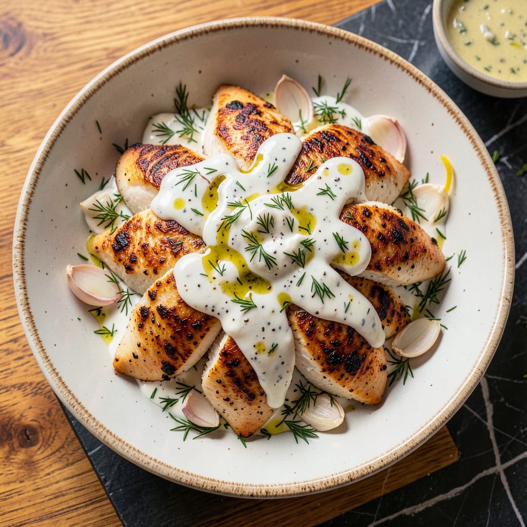 Comprehensive **Chicken With Yogurt Sauce Recipe: Tender Meat in Creamy Garlic Bliss** visual reference