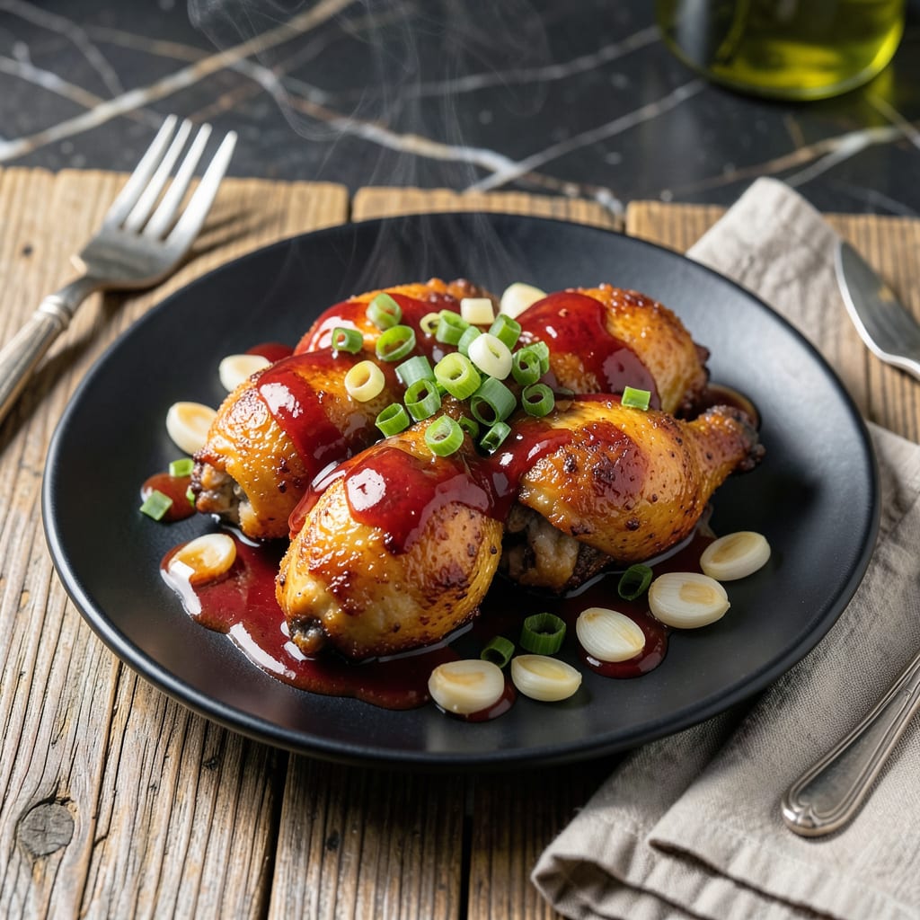Chilli Garlic Sauce Chicken Recipe: Spicy Sweet Glaze With Crispy Skin example with annotations
