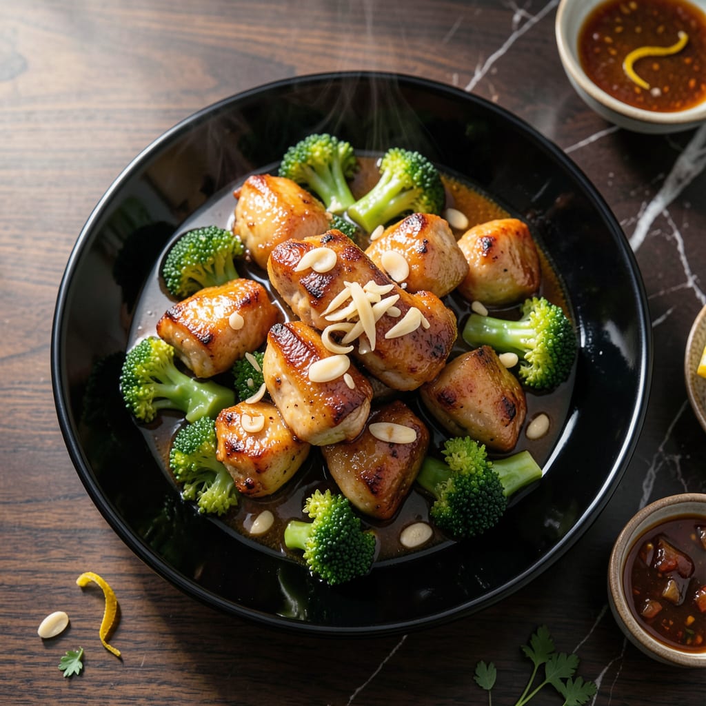 Chinese Chicken and Broccoli in Garlic Sauce Recipe: Wok Seared Tender Bites illustration with key details