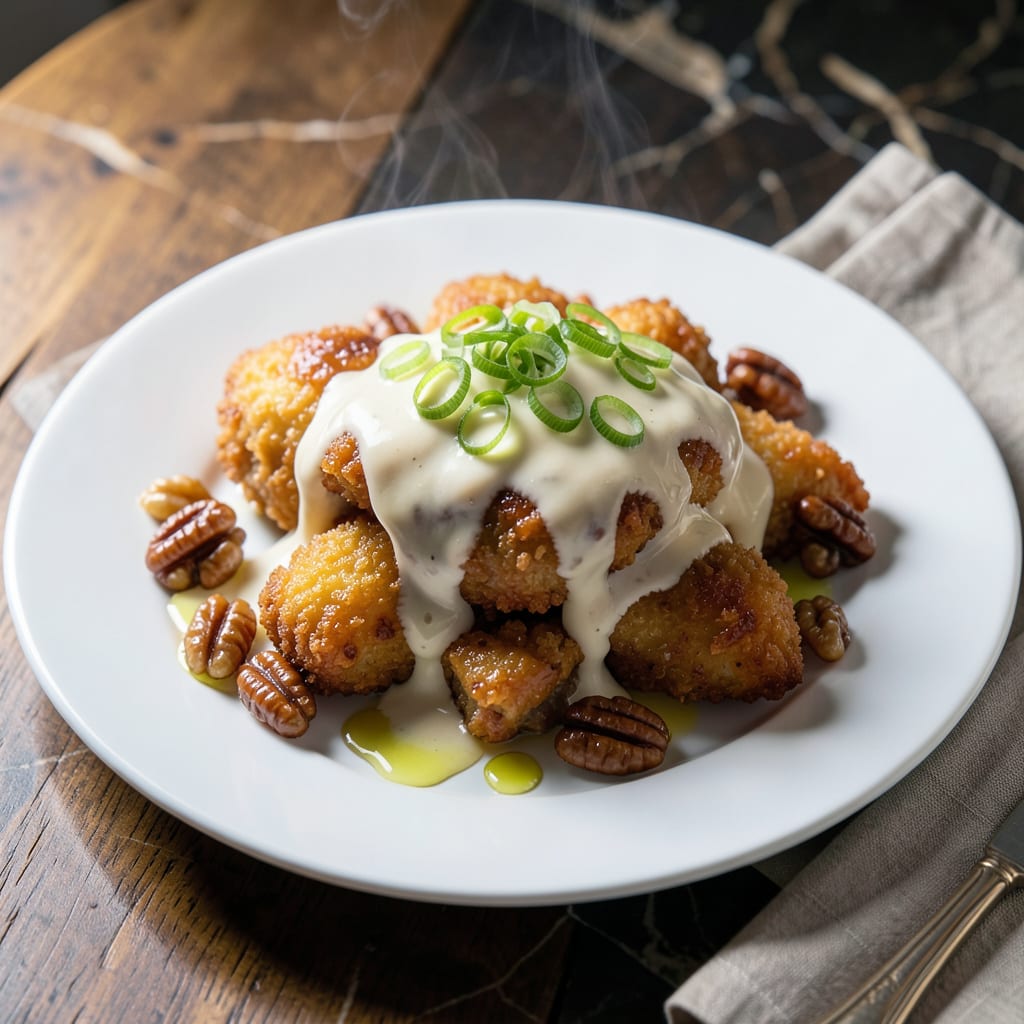 Chinese Walnut Chicken With White Sauce Recipe: Crunchy Chicken in Velvety Sauce example with annotations