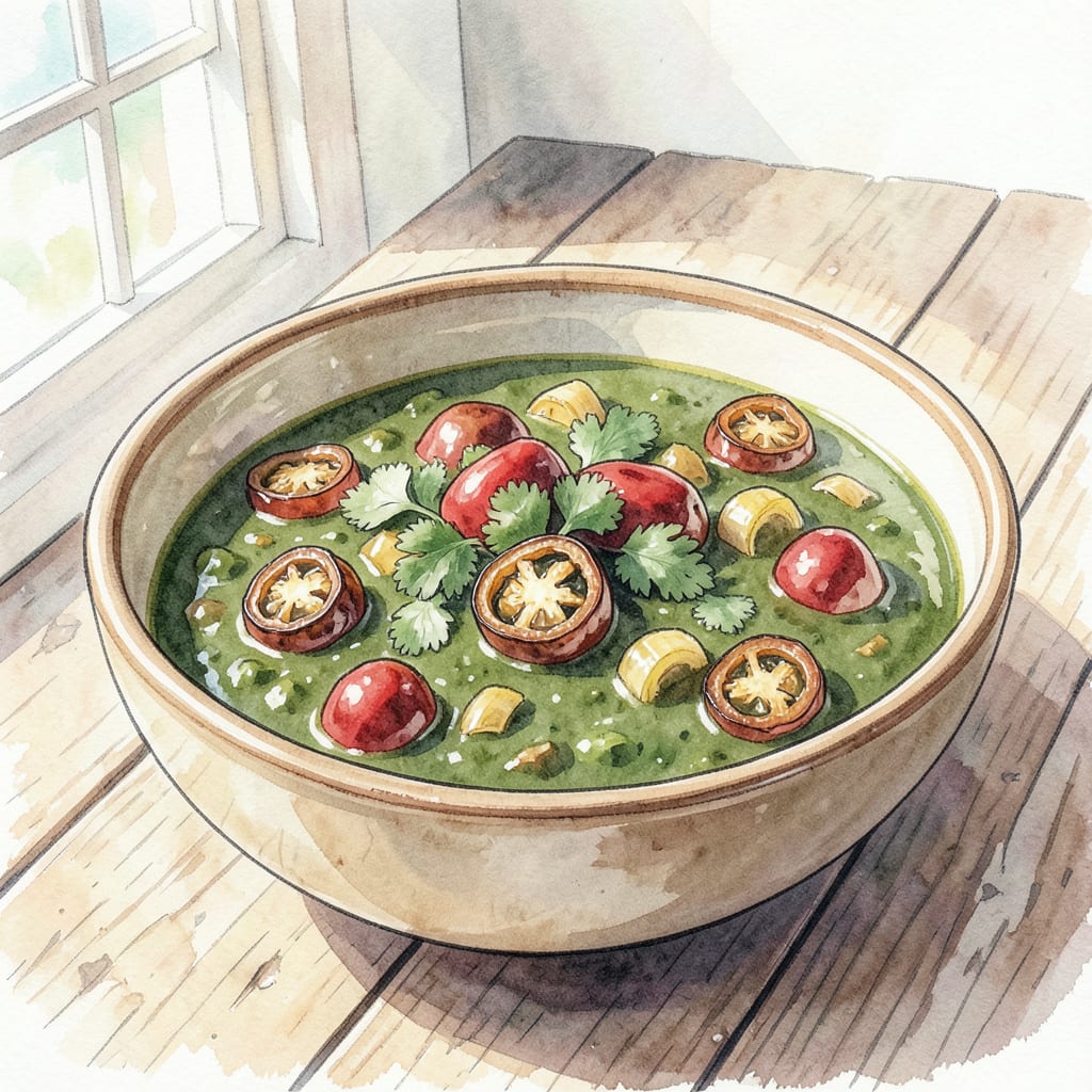Visual representation of chuys deluxe tomatillo sauce recipe