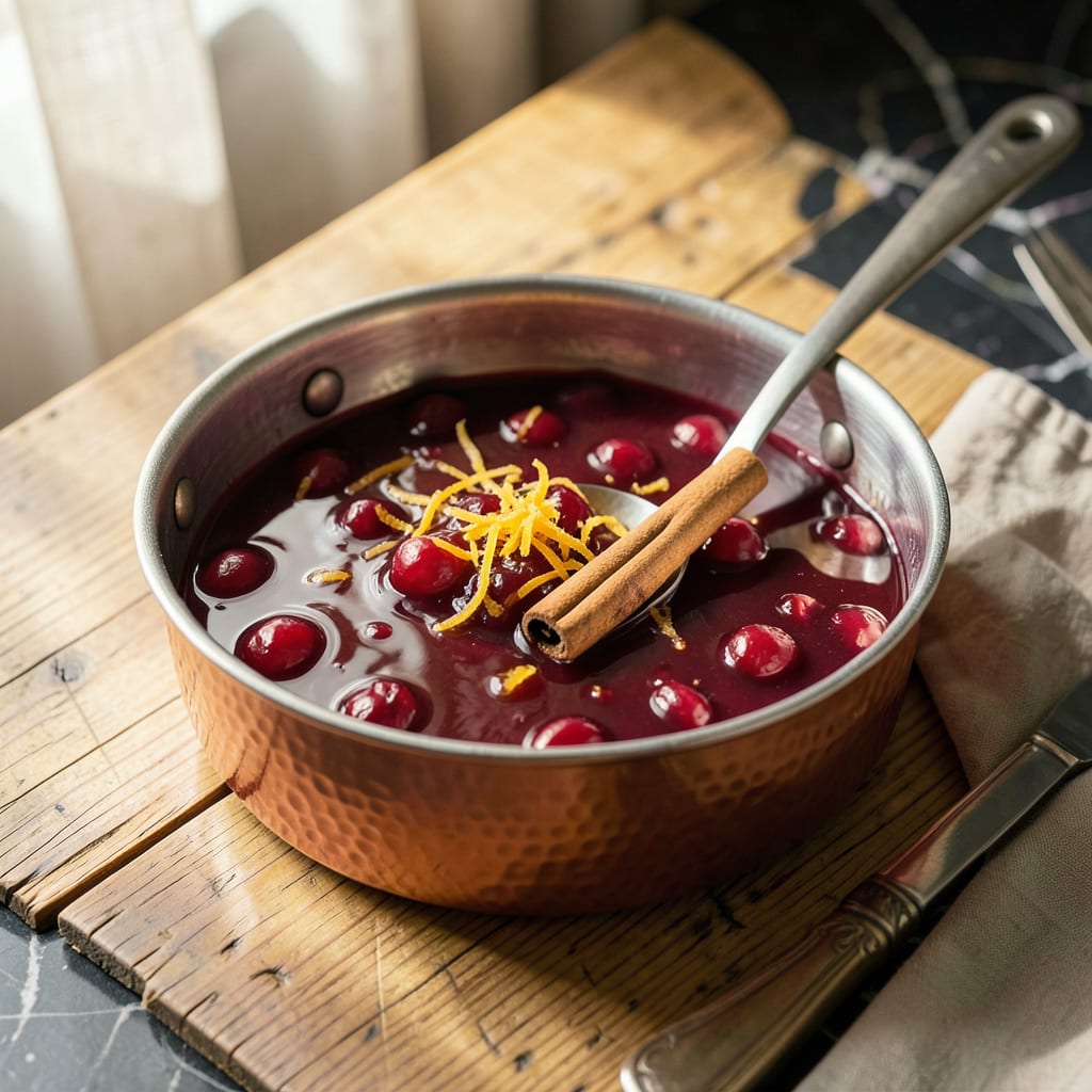 cranberry sauce recipe with orange juice and cinnamon stick detailed visual guide