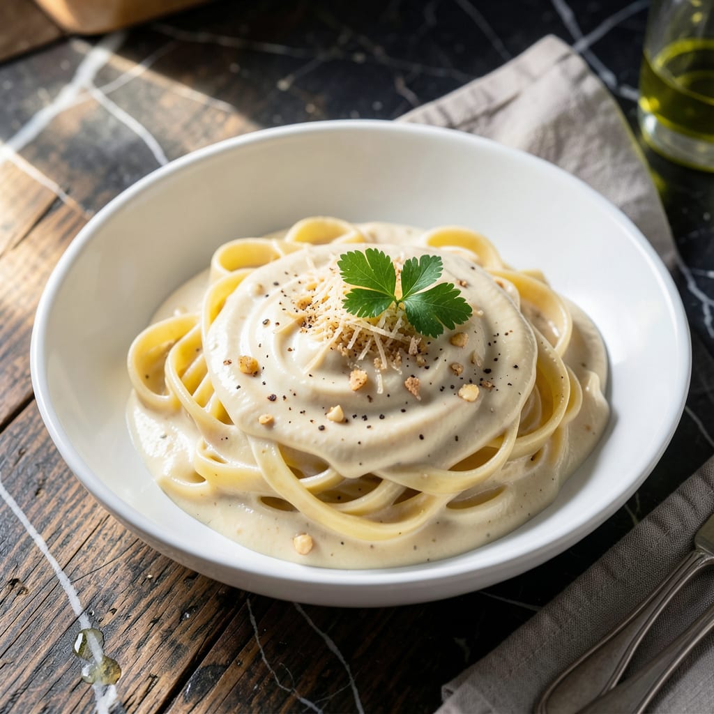 Creamy Alfredo Sauce Recipe: Rich Parmesan Velvet for Pasta Night illustration with key details
