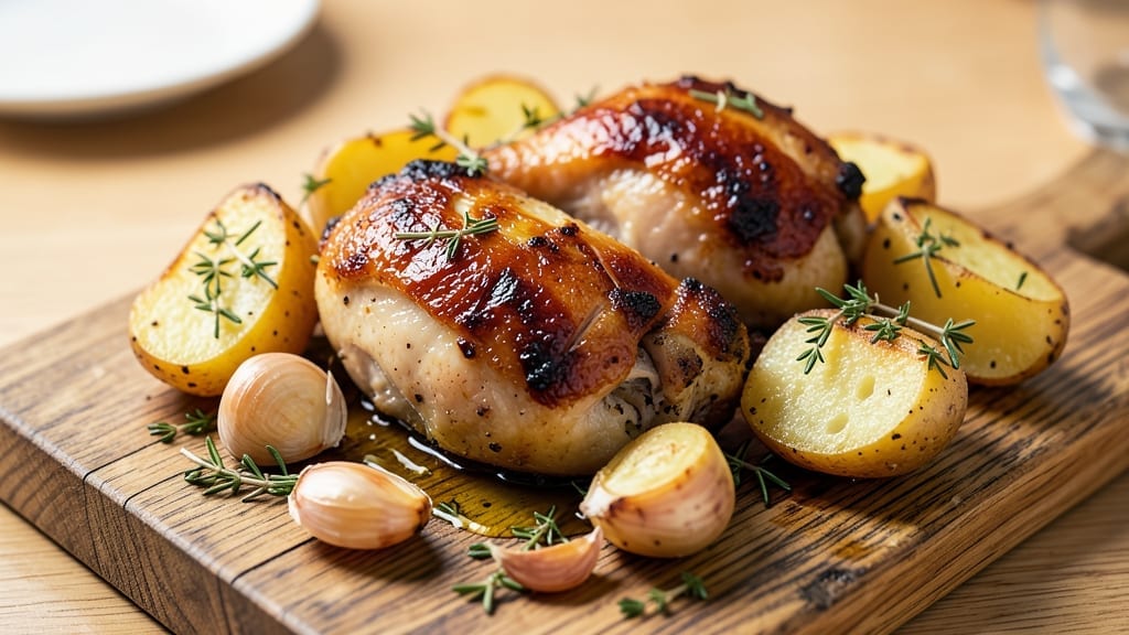Baked Chicken Thighs And Potatoes Recipe: Herb-Roasted Crispy Skin and Fluffy Spuds in One Pan