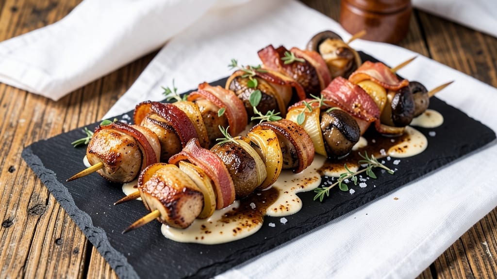 Chicken Liver Rumaki Recipe: Skewered Mushroom and Bacon Bites with Rum Glaze