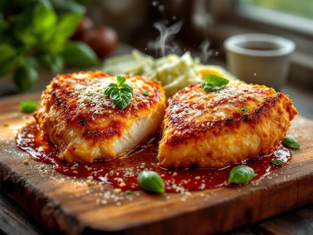 Chicken Parmesan Recipe: Crispy Parmesan Crust With Juicy Tomato-Braised Hearts