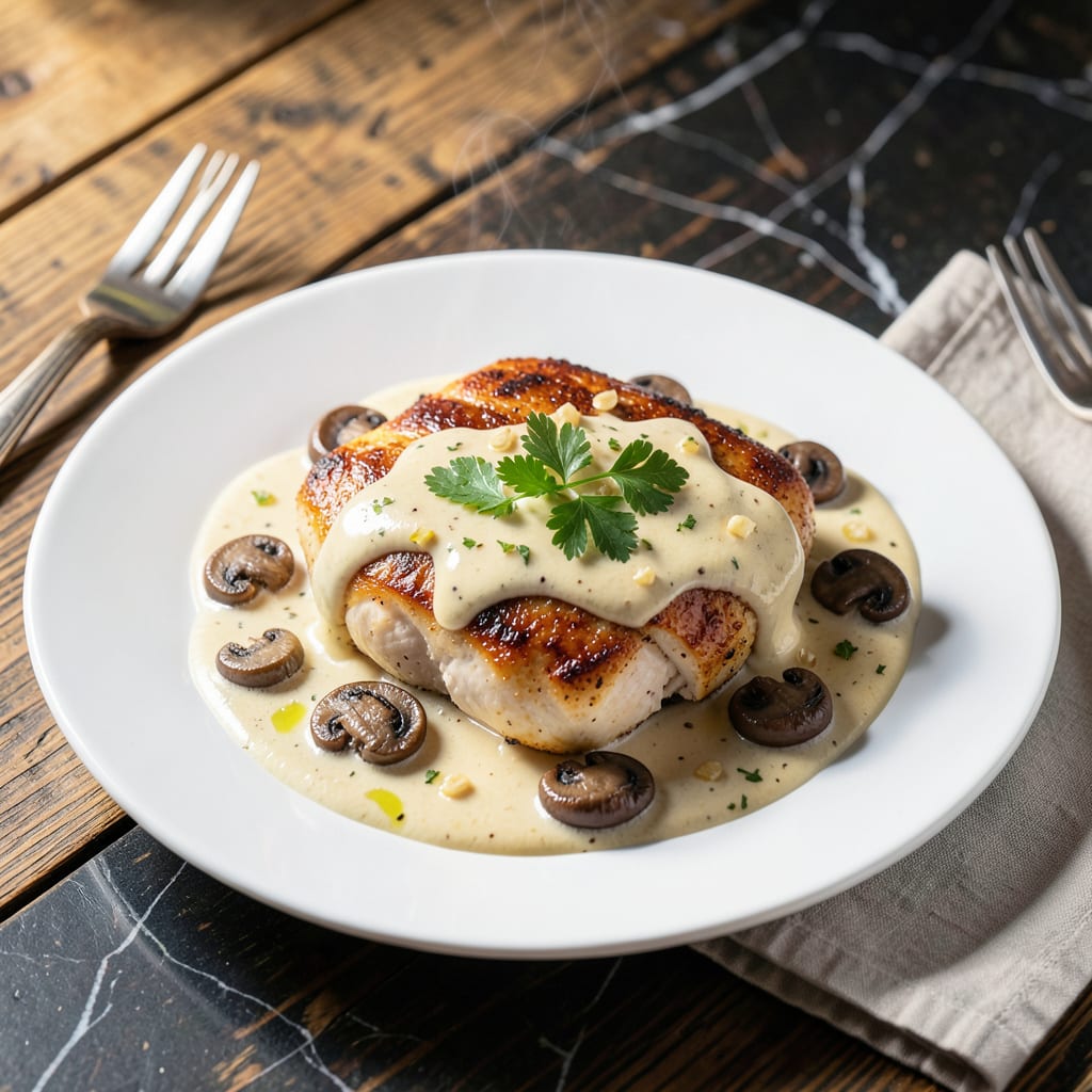 French Chicken Mushroom Cream Sauce Recipe: Velvety Finish With Earthy Depth example with annotations