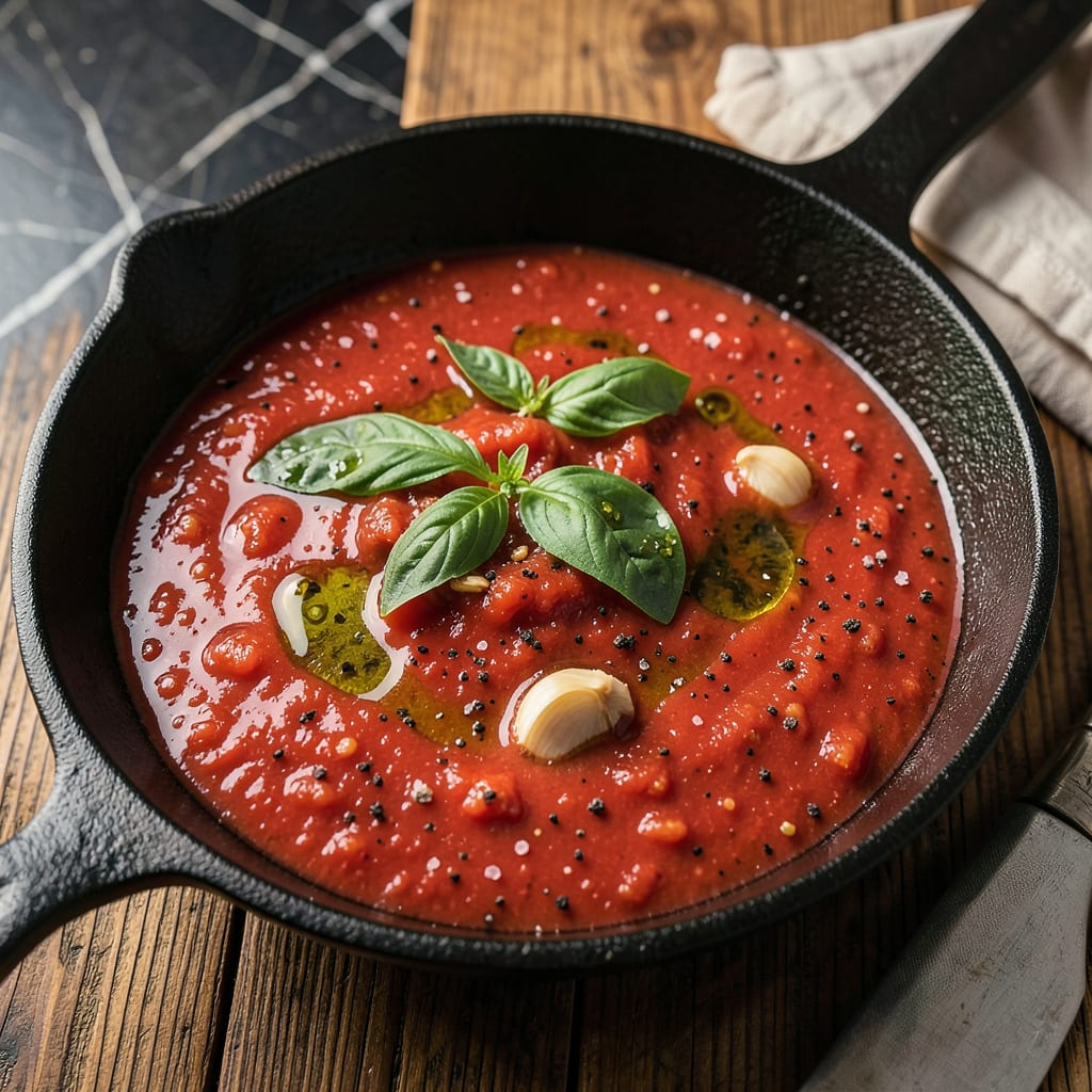 Visual representation of fresh san marzano tomato sauce recipe