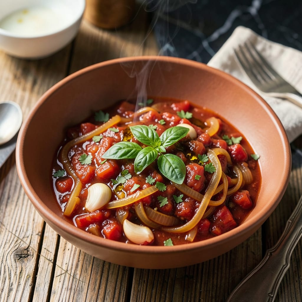 Complete garden vegetable spaghetti sauce recipe overview image