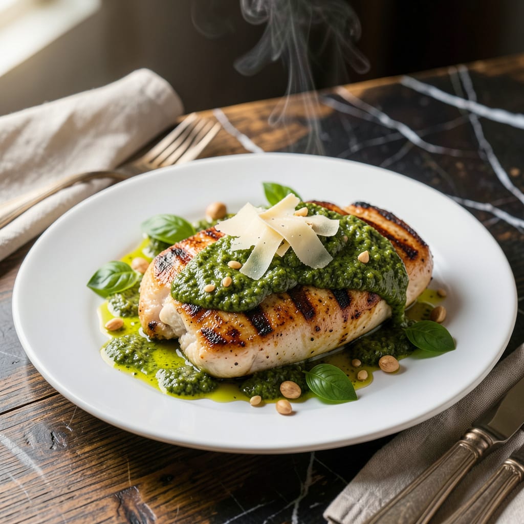 Grilled Chicken With Pesto Sauce Recipe: Herb Kissed Perfection Straight Off the Grill illustration with key details