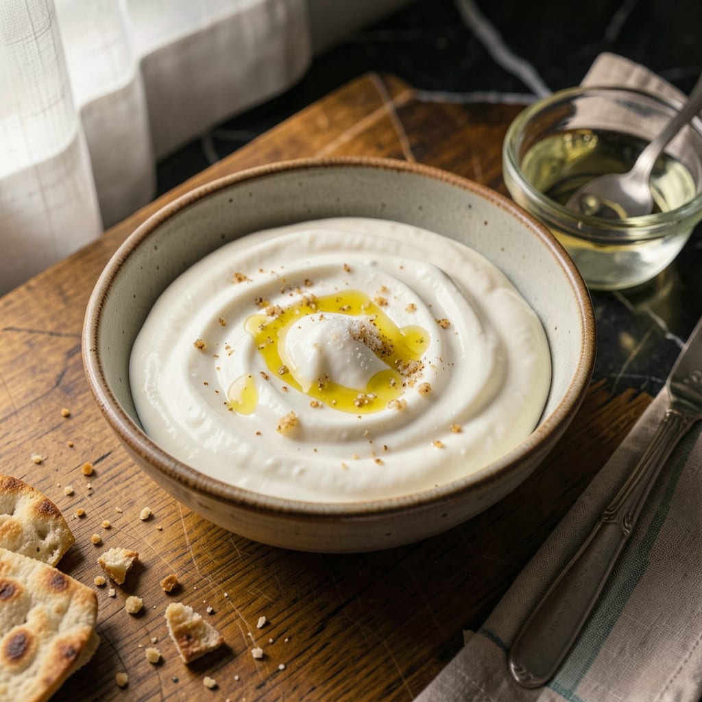Halal White Sauce Recipe: Creamy Garlic Dip for Gyros and Fries example with annotations