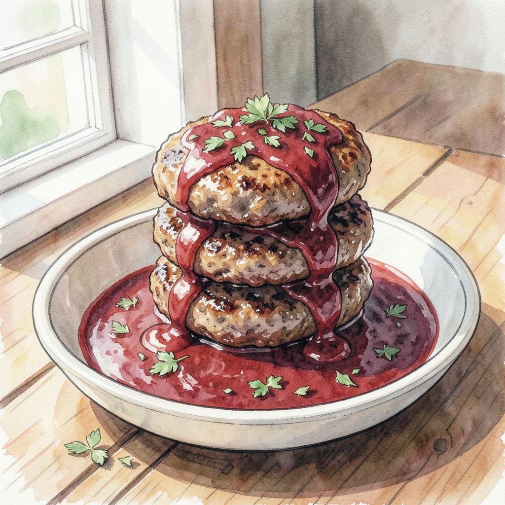 hamburgers in sauce recipe example with annotations