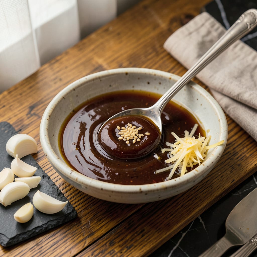 hibachi brown sauce recipe illustration with key details