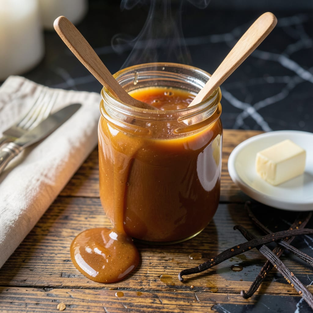 Homemade Caramel Sauce Recipe: Rich Buttery Drizzle for Desserts illustration with key details