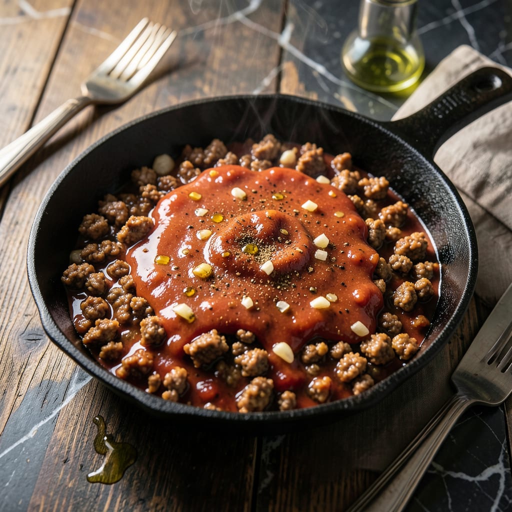 Homemade Coney Sauce Recipe: Detroit Style Chili Topping for Hot Dogs illustration with key details