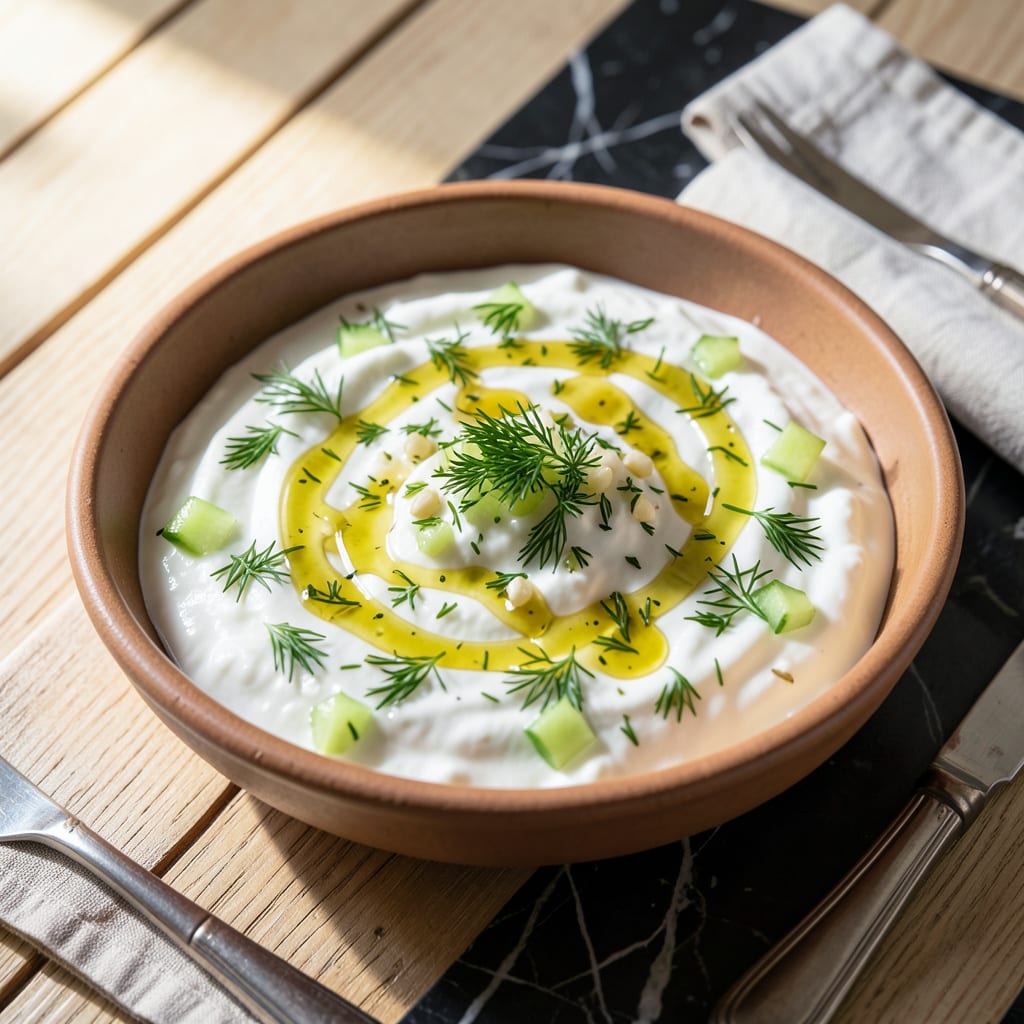 Homemade Gyro Sauce Recipe: Tangy Garlic and Dill Creaminess example with annotations