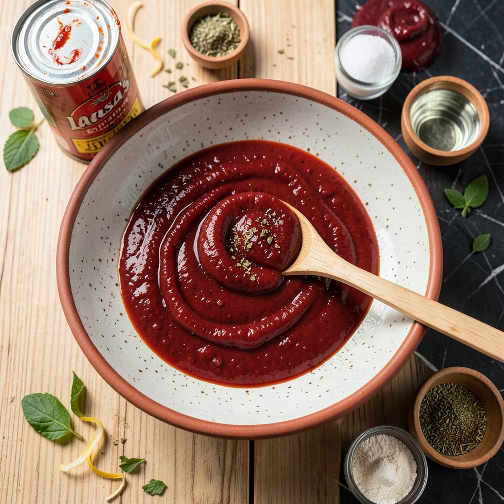LaRosa's Pizza Sauce Recipe: Tangy Sweet Secret to Cincinnati Style Pies illustration with key details