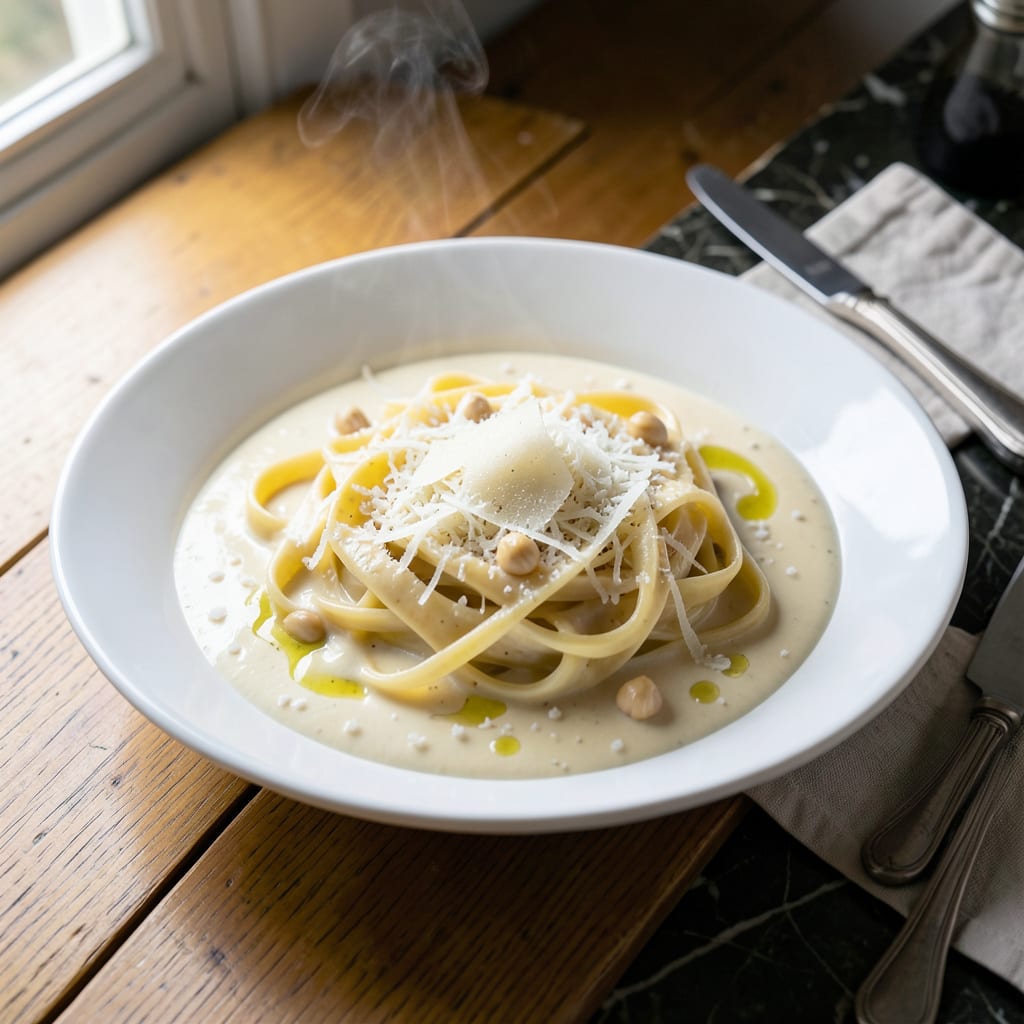 Lidia's Alfredo Sauce Recipe: Silky Parmesan and Butter Emulsion illustration with key details